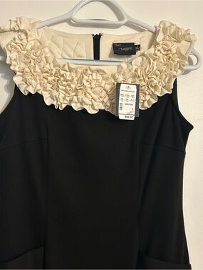 NWT Just Taylor Little Black Dress w/Cream Ruffle Neck Size 6 Wedding Elegant